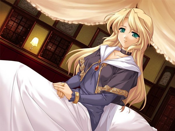 Anime picture 1024x768 with aka (game) blonde hair green eyes game cg girl