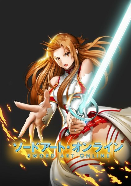 Anime picture 740x1046 with sword art online a-1 pictures yuuki asuna silvester single long hair tall image looking at viewer open mouth light erotic brown hair bare shoulders brown eyes pantyshot girl thighhighs underwear panties weapon detached sleeves