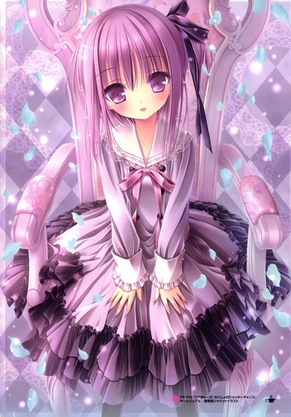 Anime picture 2433x3490 with ro-kyu-bu! project no.9 minato tomoka tinker bell single tall image looking at viewer blush highres short hair open mouth purple eyes purple hair scan loli one side up girl dress ribbon (ribbons) hair ribbon