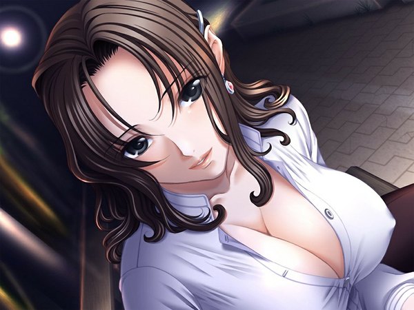 Anime picture 1024x768 with shichinin no online gamers light erotic brown hair game cg black eyes girl