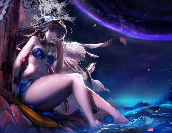 Anime picture 1200x925 with benghuai xueyuan benghuai xueyuan 2 honkai (series) raiden mei yae sakura rabbit (tukenitian) long hair fringe breasts light erotic brown hair sitting bare shoulders multiple girls holding animal ears bent knee (knees) white hair bare legs bunny ears