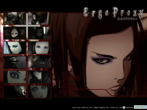 Anime picture 1240x930 with ergo proxy re-l mayer single long hair looking at viewer brown hair portrait face eyeshadow girl