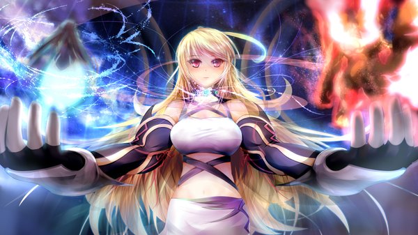 Anime picture 3840x2160 with tales of (series) tales of xillia milla maxwell garyljq single long hair highres blonde hair red eyes wide image absurdres magic girl gloves fingerless gloves
