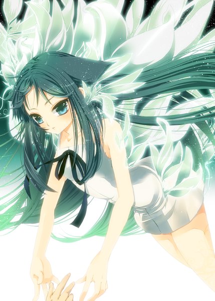 Anime picture 1296x1812 with saya no uta nitroplus saya (saya no uta) 218 single long hair tall image green eyes green hair girl wings
