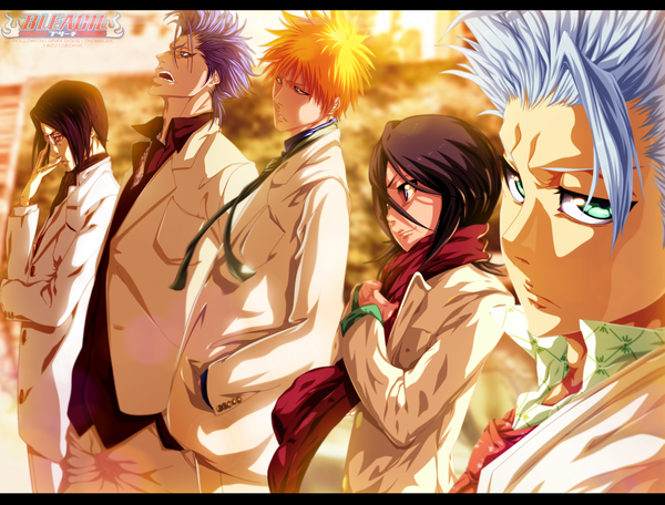 Anime picture 2600x1977 with bleach studio pierrot kurosaki ichigo kuchiki rukia hitsugaya toushirou grimmjow jeagerjaques ishida uryuu tremblax i-azu deohvi hollowcn gray-dous highres short hair open mouth blue eyes black hair smile purple eyes green eyes