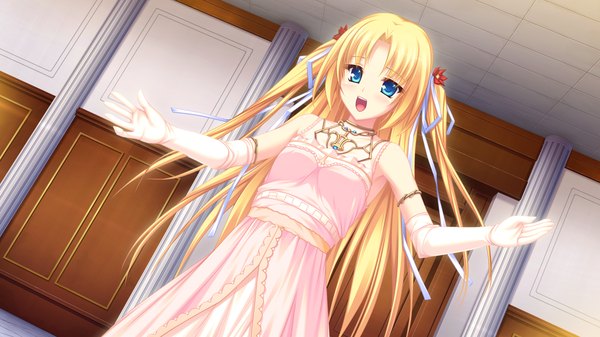 Anime picture 1920x1080 with ryuuyoku no melodia carlyle mel tenmaso long hair highres blue eyes blonde hair wide image game cg girl dress gloves ribbon (ribbons) hair ribbon elbow gloves