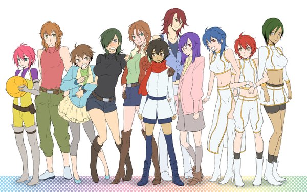 Anime picture 1280x800 with mobile suit gundam mobile suit gundam 00 sunrise (studio) haro tieria erde setsuna f seiei lockon stratos allelujah haptism feldt grace sumeragi lee noriega nena trinity christina sierra michael trinity blush wide image genderswap tagme lichtendahl tsery johann trinity