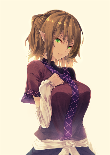 Anime picture 1013x1425 with touhou mizuhashi parsee ibuki notsu single tall image looking at viewer short hair simple background blonde hair standing green eyes pointy ears girl dress detached sleeves
