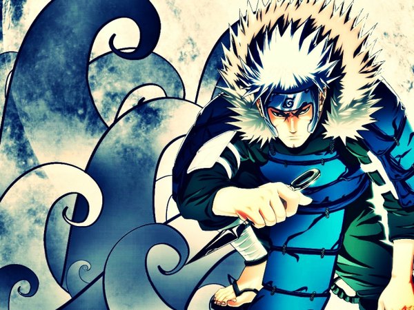 Anime picture 1280x960 with naruto studio pierrot naruto (series) senju tobirama single short hair silver hair black eyes squat boy weapon armor fur helmet kunai