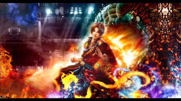Anime picture 1920x1080 with snyp (r0pyns) highres wide image sunlight abstract boy fire flame