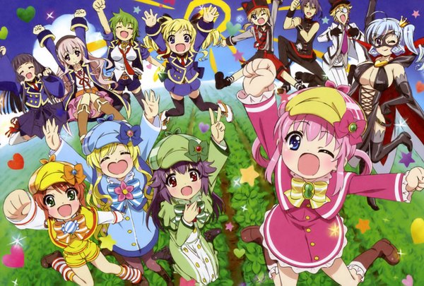 Anime picture 1610x1087 with tantei opera milky holmes sherlock shellingford hercule barton yuzurizaki nero cordelia glauca henriette mystere akechi kokoro arsene tooyama saku zenigata tsugiko rat (milky holmes) hasegawa hirano stone river twenty (character) long hair blush short hair breasts open mouth blue eyes