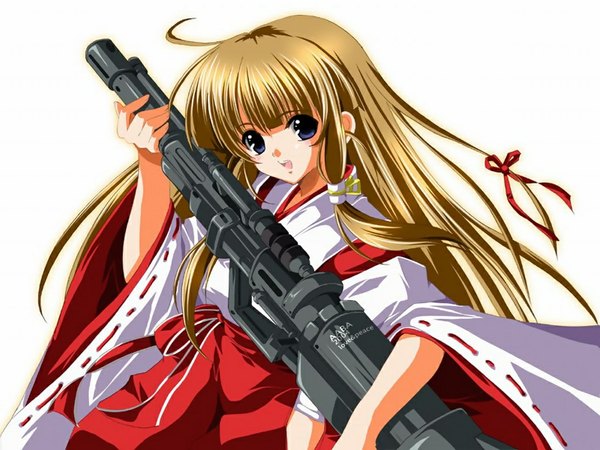 Anime picture 1024x768 with japanese clothes miko gun tagme