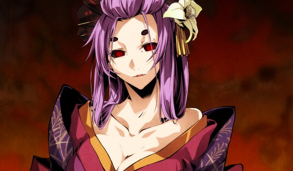 Anime picture 2048x1200 with kajiri kamui kagura g yuusuke long hair highres red eyes wide image game cg purple hair girl