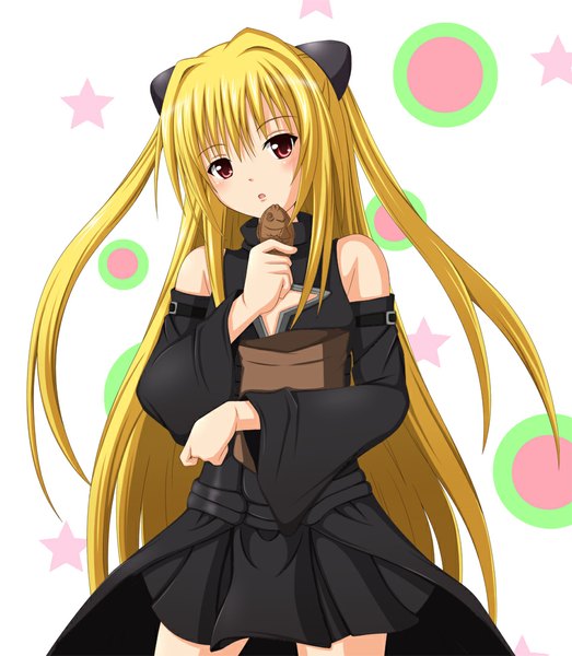 Anime picture 945x1085 with toloveru toloveru darkness xebec konjiki no yami minatsuki nao single long hair tall image looking at viewer blush open mouth blonde hair red eyes bare shoulders girl dress detached sleeves