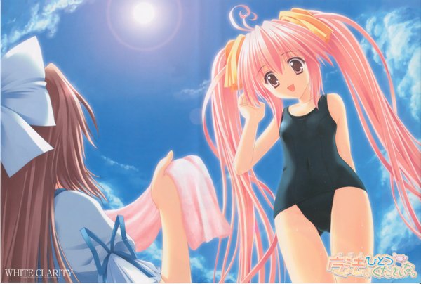 Anime picture 6427x4334 with highres twintails swimsuit one-piece swimsuit school swimsuit mahou hitotsu kudasai na