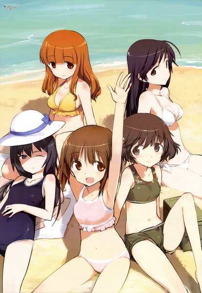 Anime picture 6089x8815 with girls und panzer megami magazine nishizumi miho akiyama yukari takebe saori reizei mako isuzu hana long hair tall image highres short hair black hair brown hair multiple girls brown eyes absurdres one eye closed wink orange hair official art