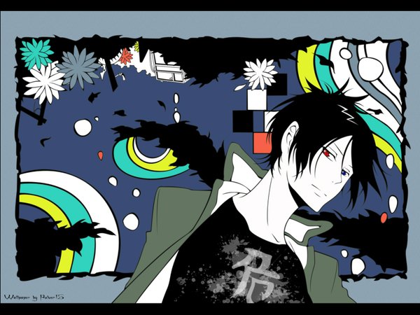 Anime picture 1600x1200 with katekyou hitman reborn rokudo mukuro single short hair black hair open clothes heterochromia open collar boy