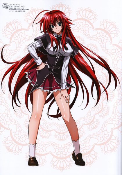 Anime picture 4841x6913 with highschool dxd rias gremory miyama zero mishima hiroji single long hair tall image looking at viewer highres blue eyes smile absurdres red hair scan official art girl socks white socks