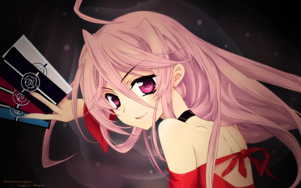 Anime picture 2560x1600 with long hair highres wide image purple eyes pink hair ahoge girl collar