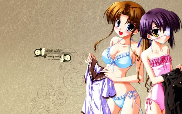 Anime picture 1920x1200 with ef ef a fairy tale of the two shaft (studio) hayama mizuki shindou chihiro highres light erotic wide image swimsuit eyepatch ef the latter tale