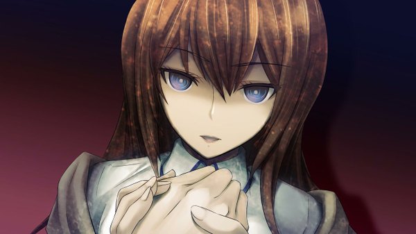 Anime picture 1280x720 with steins;gate white fox makise kurisu huke long hair blue eyes brown hair wide image game cg girl