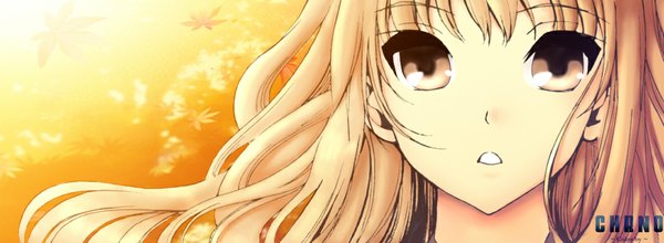 Anime picture 1086x400 with lchrno single long hair looking at viewer blonde hair wide image brown eyes close-up face girl