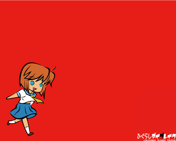 Anime picture 1920x1536 with higurashi no naku koro ni studio deen ryuuguu rena single looking at viewer highres short hair open mouth blue eyes smile brown hair full body ahoge :d inscription short sleeves leaning leaning forward red background vector