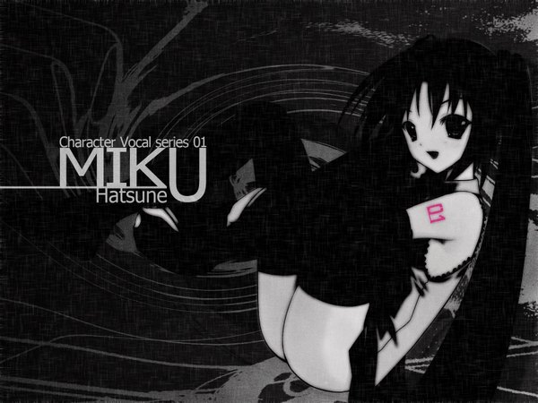 Anime picture 1600x1200 with vocaloid hatsune miku light erotic monochrome dark background girl tagme