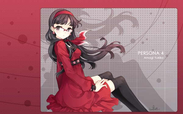 Anime picture 1920x1200 with persona 4 shin megami tensei persona amagi yukiko tearfish highres wide image wallpaper thighhighs glasses