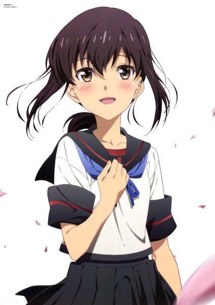 Anime picture 6084x8605 with kantai collection nyantype fubuki destroyer maeda kyousuke single long hair tall image looking at viewer blush highres open mouth black hair simple background white background brown eyes absurdres official art girl uniform school uniform