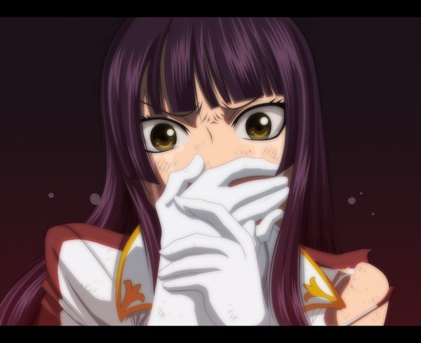 Anime picture 1224x1000 with fairy tail mikazuchi kagura jbeenz single long hair brown eyes purple hair tears coloring torn clothes portrait letterboxed close-up crying girl gloves elbow gloves
