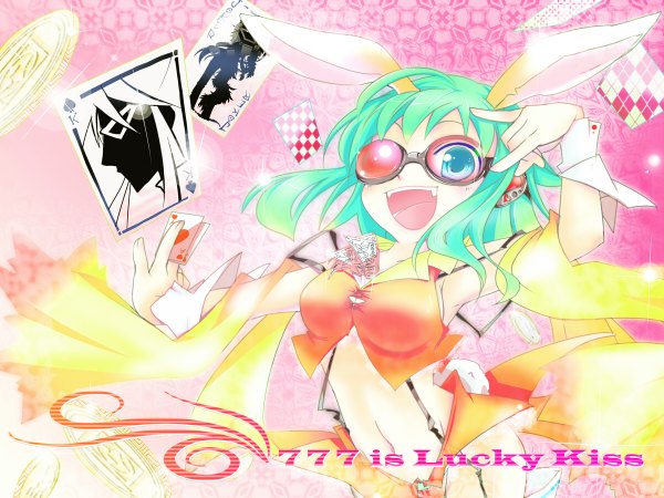 Anime picture 1200x900 with vocaloid gumi bunny ears girl glasses card (cards)