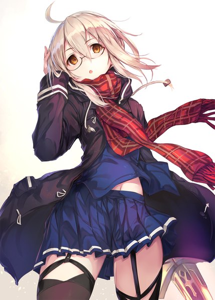 Anime picture 1066x1491 with fate (series) fate/grand order artoria pendragon (all) mysterious heroine x (alter) (fate) mysterious heroine x alter (first ascension) (fate) fal maro single tall image looking at viewer fringe short hair open mouth simple background blonde hair hair between eyes white background ahoge head tilt pleated skirt wind