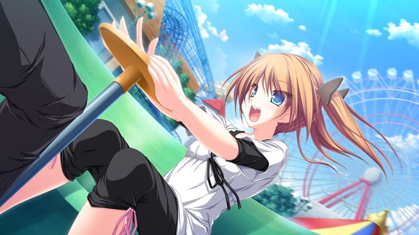 Anime picture 1920x1080 with maikaze no melt suzukaze no melt whirlpool (studio) hisagihara ui tenmaso long hair highres open mouth blue eyes blonde hair wide image twintails game cg girl