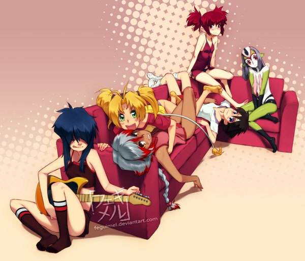 Anime picture 1000x856 with disgaea dears blue submarine no 6 final fantasy final fantasy vii square enix gonzo gorillaz etna (disgaea) yuffie kisaragi mutio noodle (gorillaz) nia (dears) feguimel long hair looking at viewer blush short hair open mouth light erotic