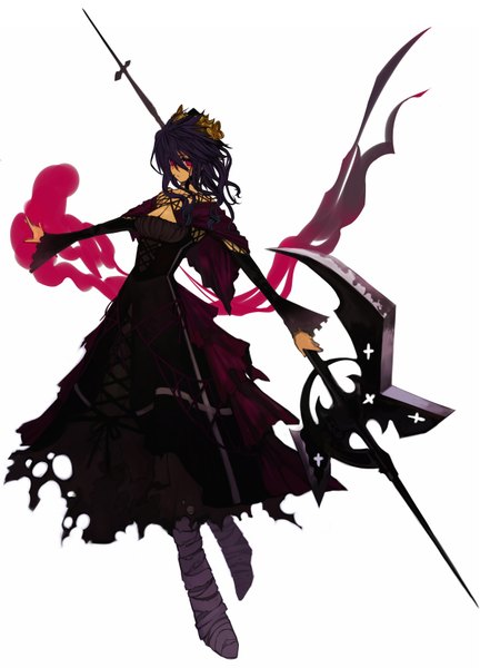 Anime picture 2450x3400 with original ukai saki single tall image highres white background pink hair purple hair girl dress weapon