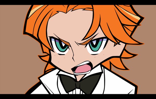 Anime picture 1420x900 with panty & stocking with garterbelt rock briefers brief (psg) single short hair open mouth simple background orange hair boy bowtie
