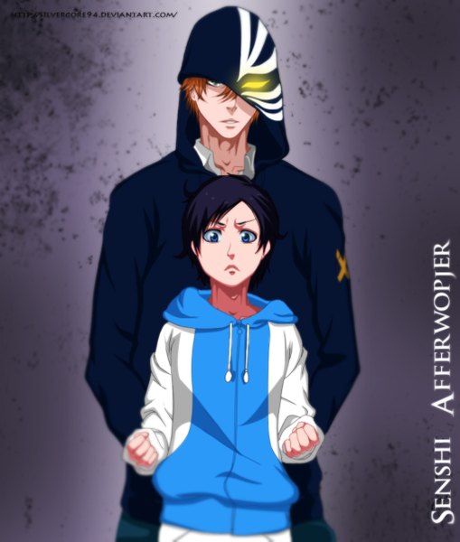 Anime picture 1024x1205 with bleach studio pierrot kurosaki ichigo yuki ryuunosuke senshi3020 tall image short hair blue eyes yellow eyes purple hair aqua eyes orange hair coloring glowing glowing eye (eyes) hands in pockets boy hood fist