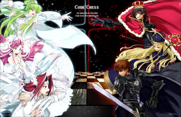 Anime picture 1922x1247 with code geass sunrise (studio) c.c. lelouch lamperouge kallen stadtfeld kururugi suzaku euphemia li britannia v.v. long hair blush fringe highres short hair open mouth black hair blonde hair smile brown hair purple eyes profile