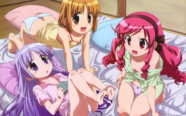 Anime picture 1920x1200 with kanamemo nakamachi kana kujiin mika highres light erotic wide image underwear panties amano saki