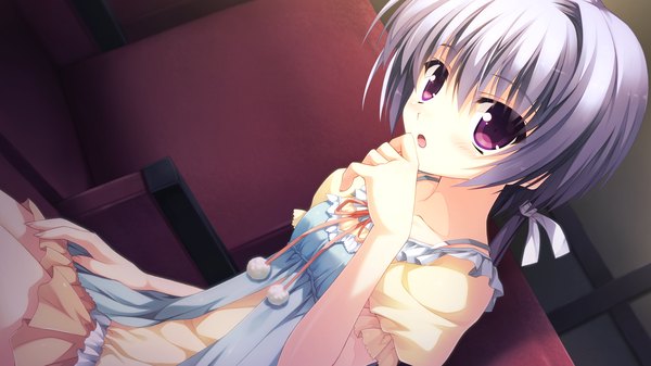 Anime picture 1920x1080 with berry's single long hair blush highres open mouth wide image purple eyes game cg grey hair girl dress