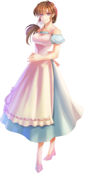 Anime picture 1709x3467 with ranma 1/2 tendou kasumi unowen single long hair tall image looking at viewer highres blue eyes smile brown hair bare shoulders full body ponytail transparent background girl bow hair bow apron