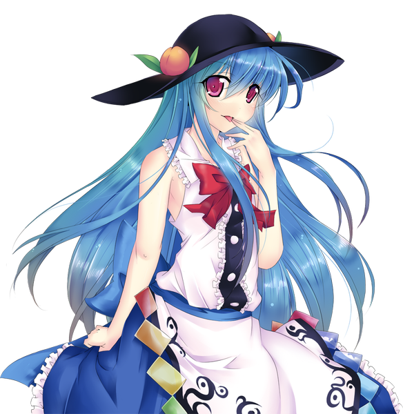 Anime picture 1000x1028 with touhou hinanawi tenshi sesield (artist) single long hair tall image looking at viewer red eyes blue hair transparent background :p girl dress hat