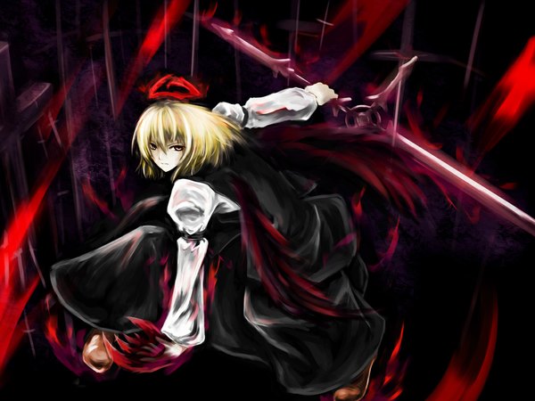 Anime picture 1090x818 with touhou rumia blackwing phoenix wallpaper girl sword ex rumia