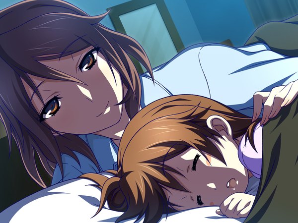 Anime picture 1280x960 with remember short hair open mouth smile brown hair brown eyes game cg girl child (children)