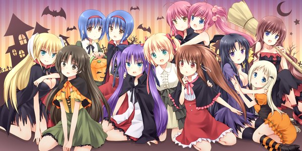 Anime picture 1800x900 with little busters! key (studio) noumi kudryavka natsume rin kamikita komari kurugaya yuiko saigusa haruka sasasegawa sasami tokido saya nishizono mio futaki kanata naoe riki a-chan senpai nishizono midori satou aoi long hair highres short hair open mouth blue eyes