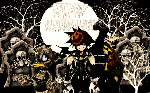 Anime picture 1920x1200 with kingdom hearts square enix goofy highres wide image halloween happy halloween tagme donald