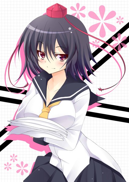 Anime picture 2479x3507 with touhou shameimaru aya kusano (torisukerabasu) single tall image highres short hair black hair red eyes girl serafuku necktie sailor suit tokin hat