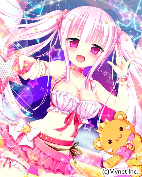 Anime picture 720x900 with original aoi yun long hair tall image blush open mouth light erotic smile twintails pink hair pink eyes girl navel hair ornament underwear panties choker frills star (symbol) black panties