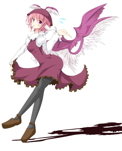 Anime picture 1157x1433 with touhou tagme (character) aibumi single tall image blush short hair open mouth purple eyes pink hair transparent background head wings girl dress wings shoes frills